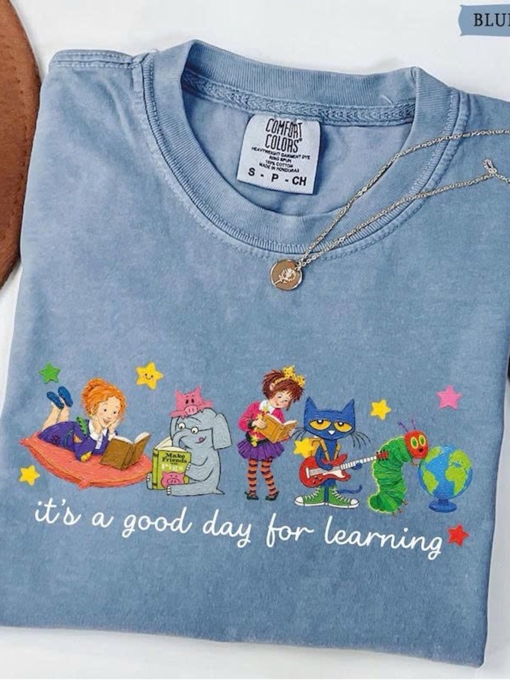 Comfort Colors Light Blue Kids Learning Characters Short Sleeve Tee